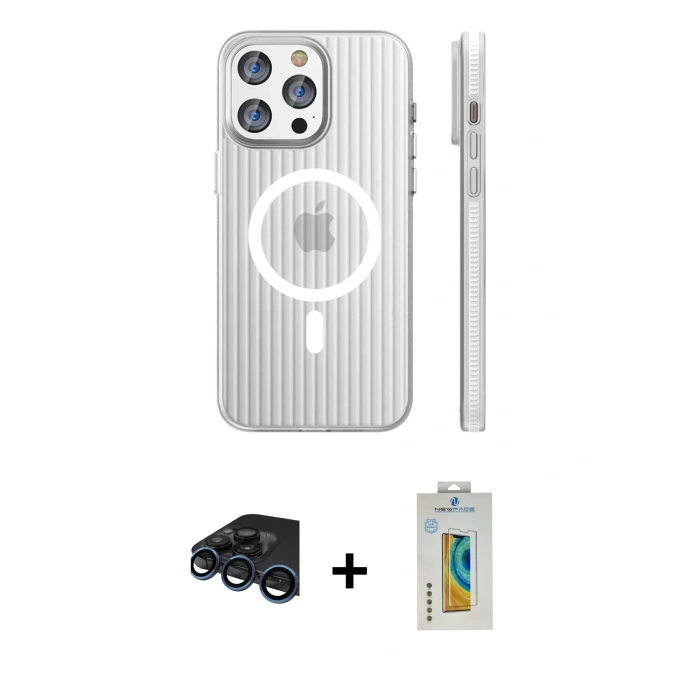 MARSİLYAN™- iPhone 15 Pro Max Kılıf Pusula Minimal Koleksiyonu - Siyah Polymer Nano Ekran Koruyucu + Raze Metal Kamera Lens - LT