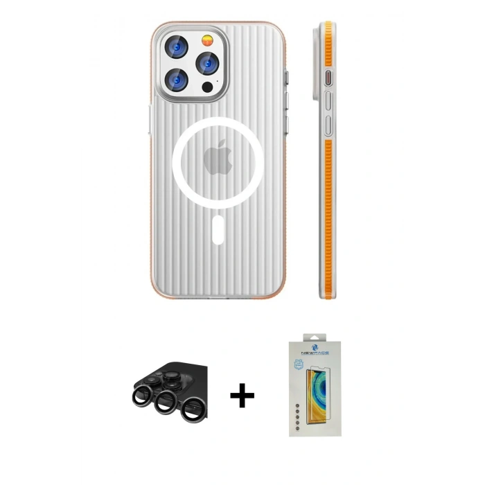MARSİLYAN™- iPhone 15 Pro Max Kılıf Pusula Minimal Koleksiyonu - Siyah Polymer Nano Ekran Koruyucu + Raze Metal Kamera Lens - TMGI