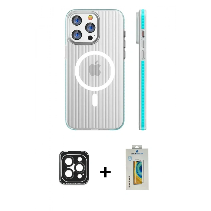 MARSİLYAN™- iPhone 15 Pro Max Kılıf Pusula Minimal Koleksiyonu - Siyah Polymer Nano Ekran Koruyucu + Siyah PVD Metal Kamera Lens