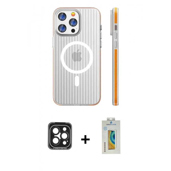 MARSİLYAN™- iPhone 15 Pro Max Kılıf Pusula Minimal Koleksiyonu - Siyah Polymer Nano Ekran Koruyucu + Siyah PVD Metal Kamera Lens