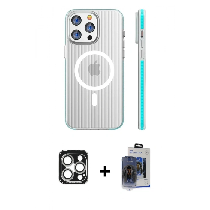 MARSİLYAN™- iPhone 15 Pro Max Kılıf Pusula Minimal Koleksiyonu - Siyah Vanessa Magic Cam + PVD Metal Kamera Lens - GS