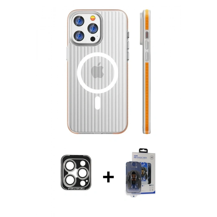MARSİLYAN™- iPhone 15 Pro Max Kılıf Pusula Minimal Koleksiyonu - Siyah Vanessa Magic Cam + PVD Metal Kamera Lens - GS
