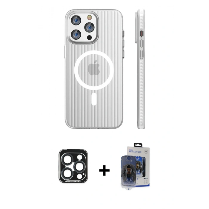 MARSİLYAN™- iPhone 15 Pro Max Kılıf Pusula Minimal Koleksiyonu - Siyah Vanessa Magic Cam + PVD Metal Kamera Lens - LT