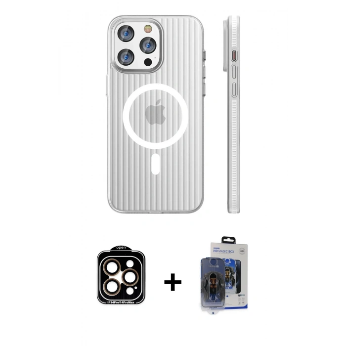MARSİLYAN™- iPhone 15 Pro Max Kılıf Pusula Minimal Koleksiyonu - Siyah Vanessa Magic Cam + PVD Metal Kamera Lens - TU