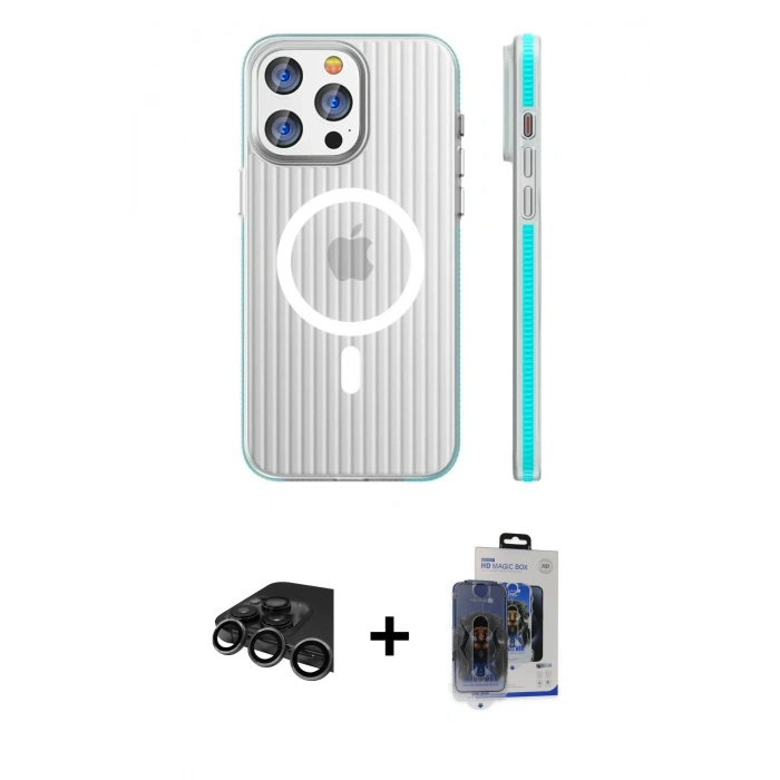 MARSİLYAN™- iPhone 15 Pro Max Kılıf Pusula Minimal Koleksiyonu - Siyah Vanessa Magic Cam + Titanyum Gri Raze Metal Kamera Lens