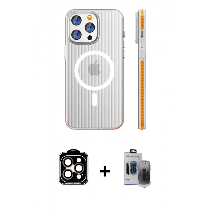 MARSİLYAN™- iPhone 15 Pro Max Kılıf Pusula Minimal Koleksiyonu - Siyah Vanessa Magic Hayalet Cam + PVD Metal Kamera Lens - TU