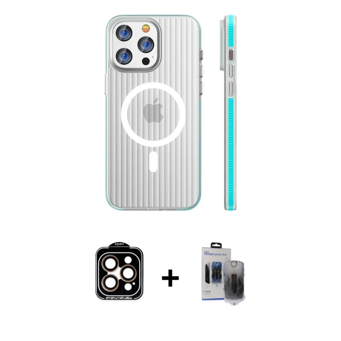 MARSİLYAN™- iPhone 15 Pro Max Kılıf Pusula Minimal Koleksiyonu - Siyah Vanessa Magic Hayalet Cam + PVD Metal Kamera Lens - TU