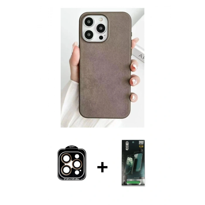 MARSİLYAN™- iPhone 15 Pro Max Kılıf Pusula Modern - Şeffaf 360 Full Body Arka Koruyucu + PVD Metal Kamera Lens - TU