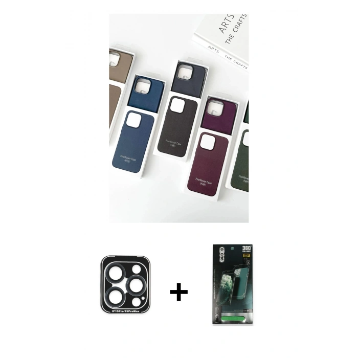 MARSİLYAN™- iPhone 15 Pro Max Kılıf Pusula Modern - Şeffaf 360 Full Body Arka Koruyucu + PVD Metal Kamera Lens - LT