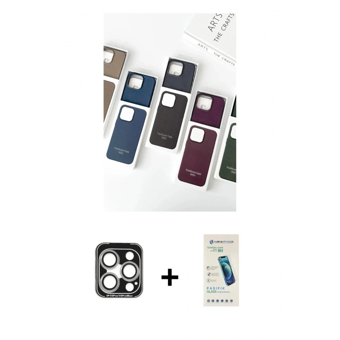 MARSİLYAN™- iPhone 15 Pro Max Kılıf Pusula Modern - Şeffaf Pasifik Cam Ekran Koruyucu + Gümüş PVD Metal Kamera Lens