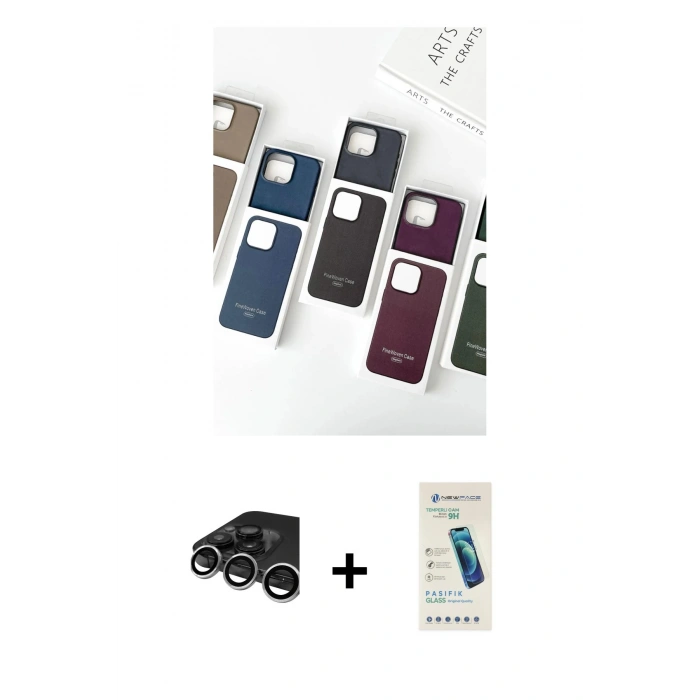 MARSİLYAN™- iPhone 15 Pro Max Kılıf Pusula Modern - Şeffaf Pasifik Cam Ekran Koruyucu + Raze Metal Kamera Lens - GS