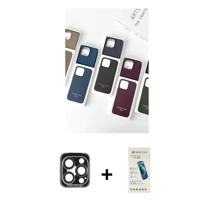 MARSİLYAN™- iPhone 15 Pro Max Kılıf Pusula Modern - Şeffaf Pasifik Cam Ekran Koruyucu + PVD Metal Kamera Lens - LT
