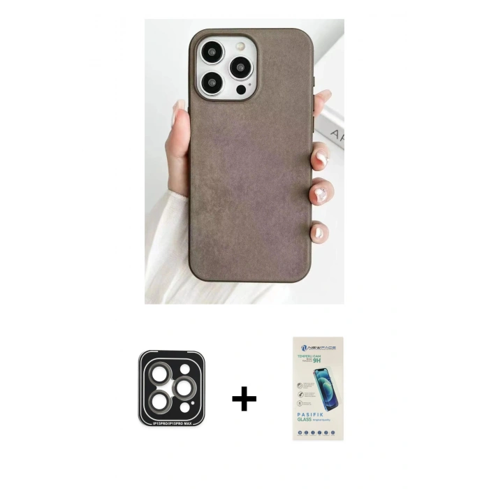 MARSİLYAN™- iPhone 15 Pro Max Kılıf Pusula Modern - Şeffaf Pasifik Cam Ekran Koruyucu + PVD Metal Kamera Lens - GI