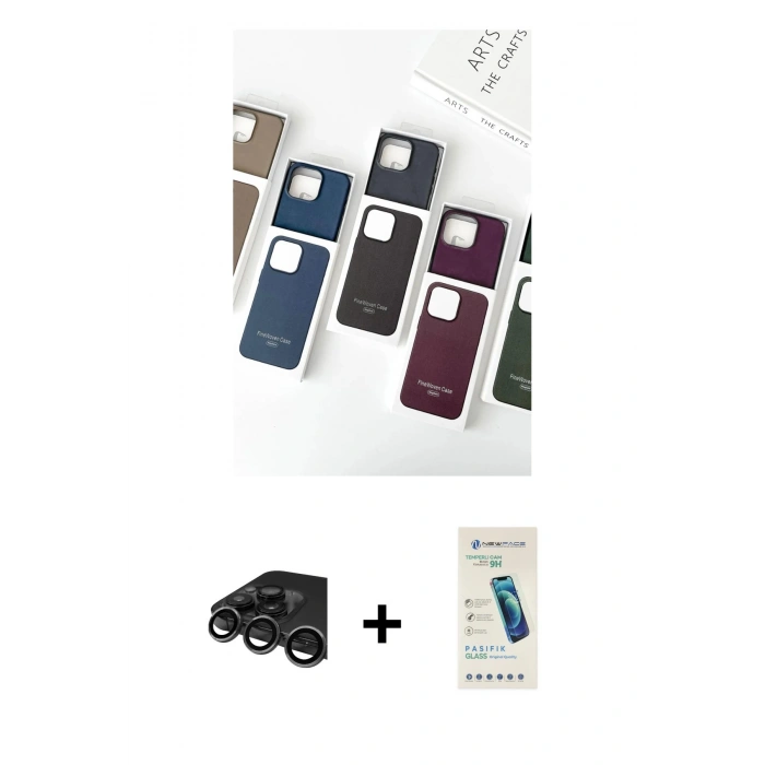MARSİLYAN™- iPhone 15 Pro Max Kılıf Pusula Modern - Şeffaf Pasifik Cam Ekran Koruyucu + Raze Metal Kamera Lens - TMGI