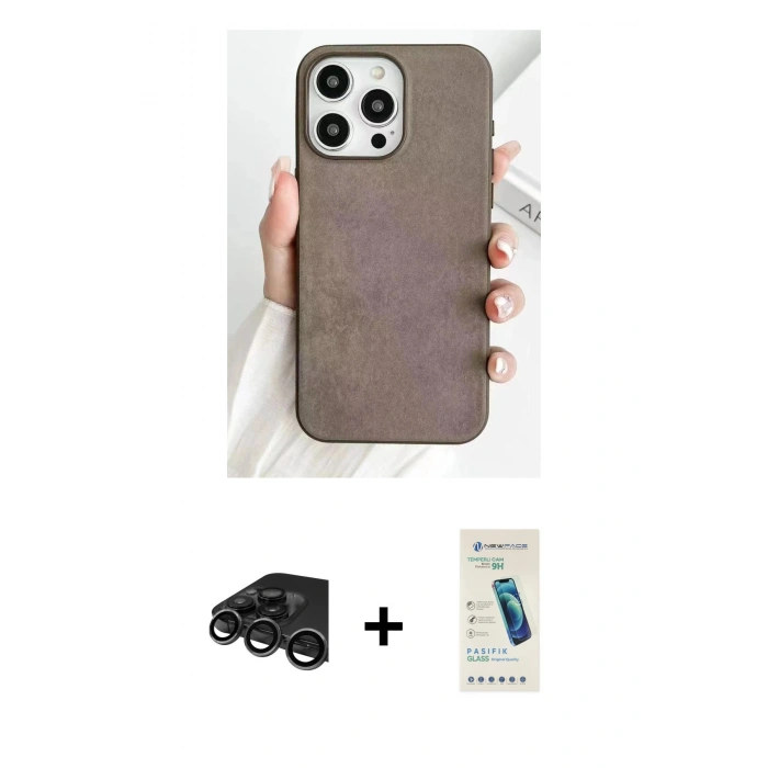 MARSİLYAN™- iPhone 15 Pro Max Kılıf Pusula Modern - Şeffaf Pasifik Cam Ekran Koruyucu + Raze Metal Kamera Lens - TMGI