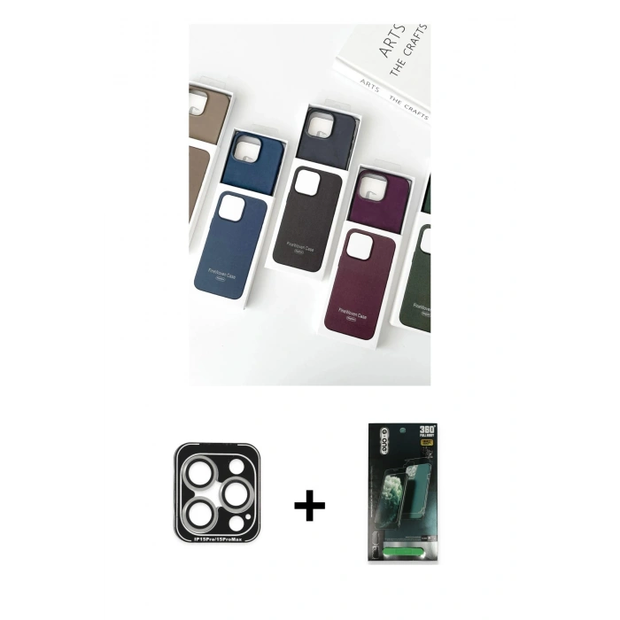 MARSİLYAN™- iPhone 15 Pro Max Kılıf Pusula Modern - Siyah 360 Mat Full Body Arka Koruyucu + PVD Metal Kamera Lens - GS