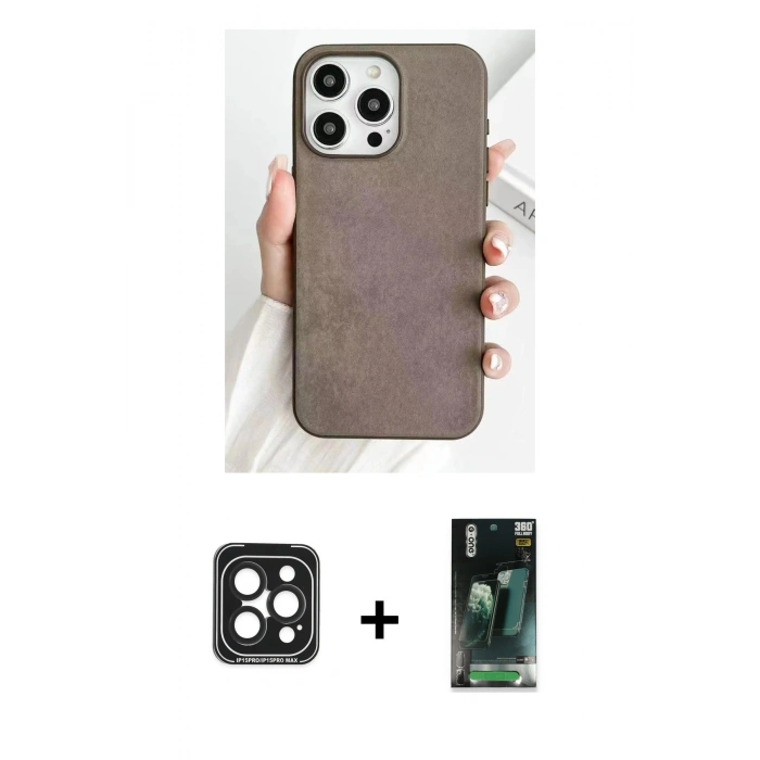 MARSİLYAN™- iPhone 15 Pro Max Kılıf Pusula Modern - Siyah 360 Mat Full Body Arka Koruyucu + PVD Metal Kamera Lens - SH