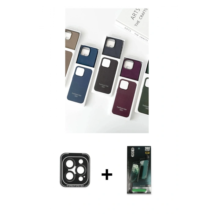 MARSİLYAN™- iPhone 15 Pro Max Kılıf Pusula Modern - Siyah 360 Mat Full Body Arka Koruyucu + PVD Metal Kamera Lens - SH