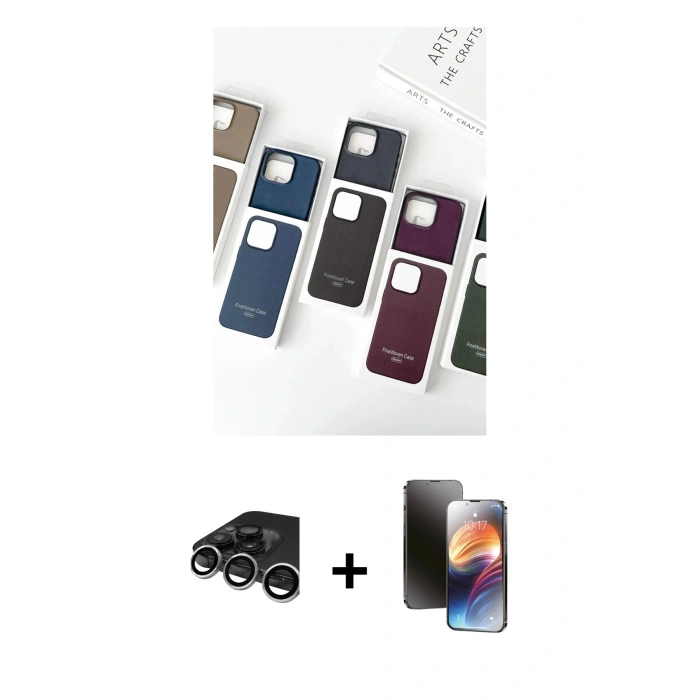 MARSİLYAN™- iPhone 15 Pro Max Kılıf Pusula Modern - Siyah 3D Antistatik Mat Seramik Nano Ekran Koruyucu + Raze Metal Kamera Lens - GS