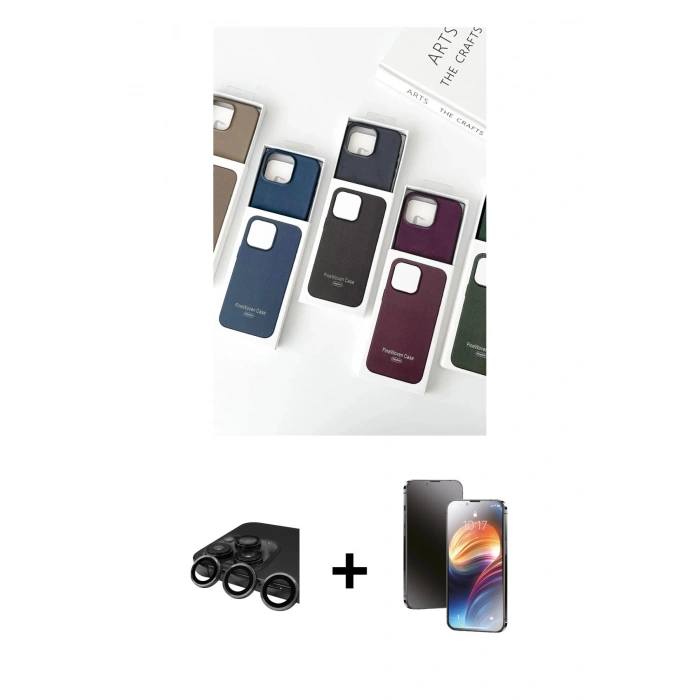 MARSİLYAN™- iPhone 15 Pro Max Kılıf Pusula Modern - Siyah 3D Antistatik Mat Seramik Nano Ekran Koruyucu + Raze Metal Kamera Lens - TMGI