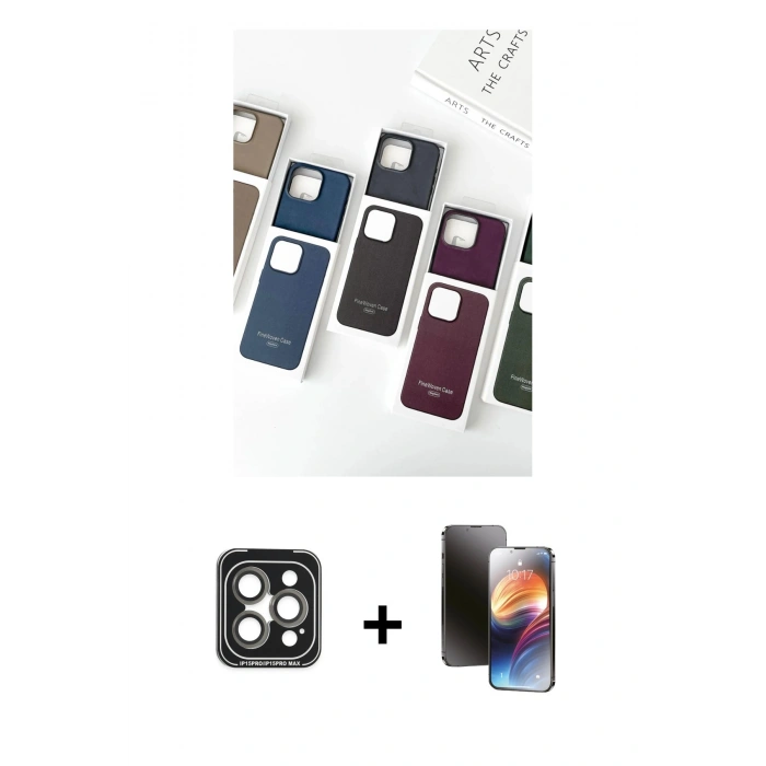 MARSİLYAN™- iPhone 15 Pro Max Kılıf Pusula Modern - Siyah 3D Antistatik Mat Seramik Nano Ekran Koruyucu + PVD Metal Kamera Lens - GI