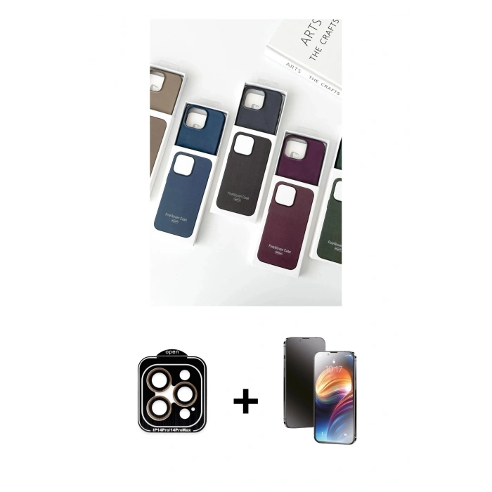 MARSİLYAN™- iPhone 15 Pro Max Kılıf Pusula Modern - Siyah 3D Antistatik Mat Seramik Nano Ekran Koruyucu + PVD Metal Kamera Lens - TU