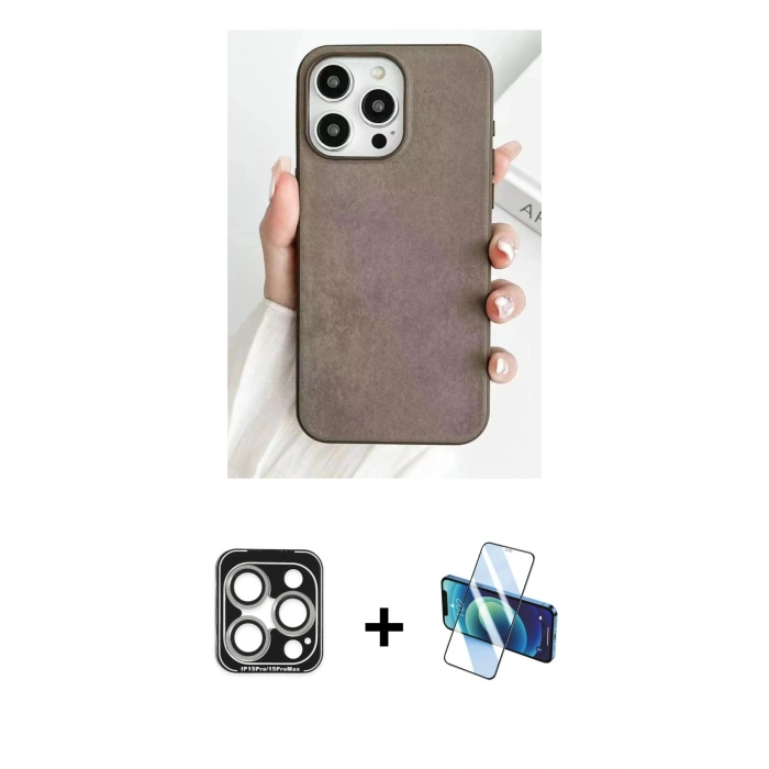 MARSİLYAN™- iPhone 15 Pro Max Kılıf Pusula Modern - Siyah 3D Antistatik Seramik Nano Ekran Koruyucu + PVD Metal Kamera Lens - GS