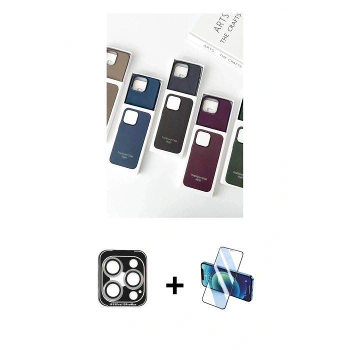 MARSİLYAN™- iPhone 15 Pro Max Kılıf Pusula Modern - Siyah 3D Antistatik Seramik Nano Ekran Koruyucu + PVD Metal Kamera Lens - GS
