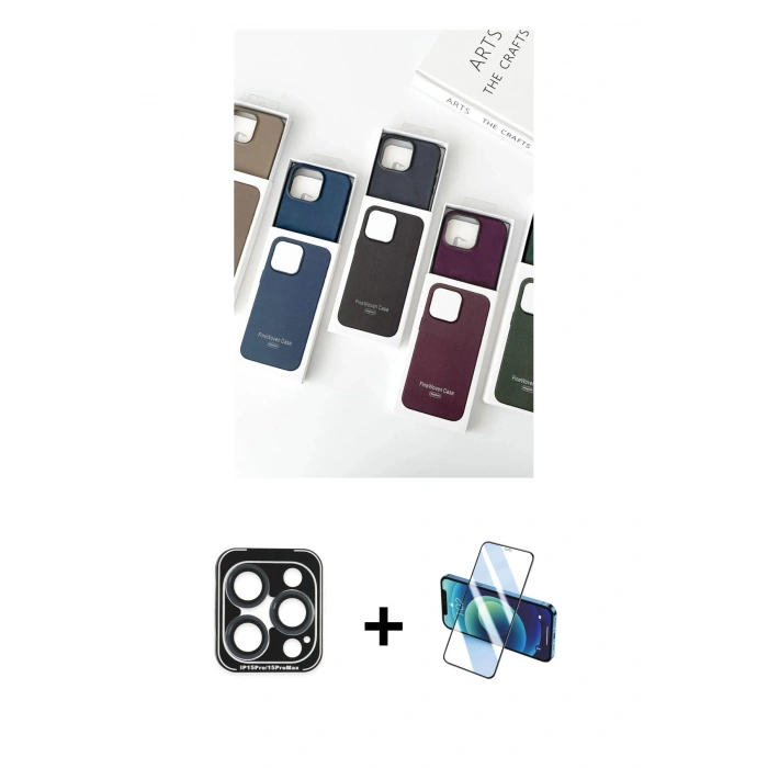 MARSİLYAN™- iPhone 15 Pro Max Kılıf Pusula Modern - Siyah 3D Antistatik Seramik Nano Ekran Koruyucu + PVD Metal Kamera Lens - LT