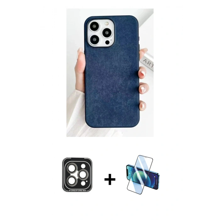 MARSİLYAN™- iPhone 15 Pro Max Kılıf Pusula Modern - Siyah 3D Antistatik Seramik Nano Ekran Koruyucu + PVD Metal Kamera Lens - GI