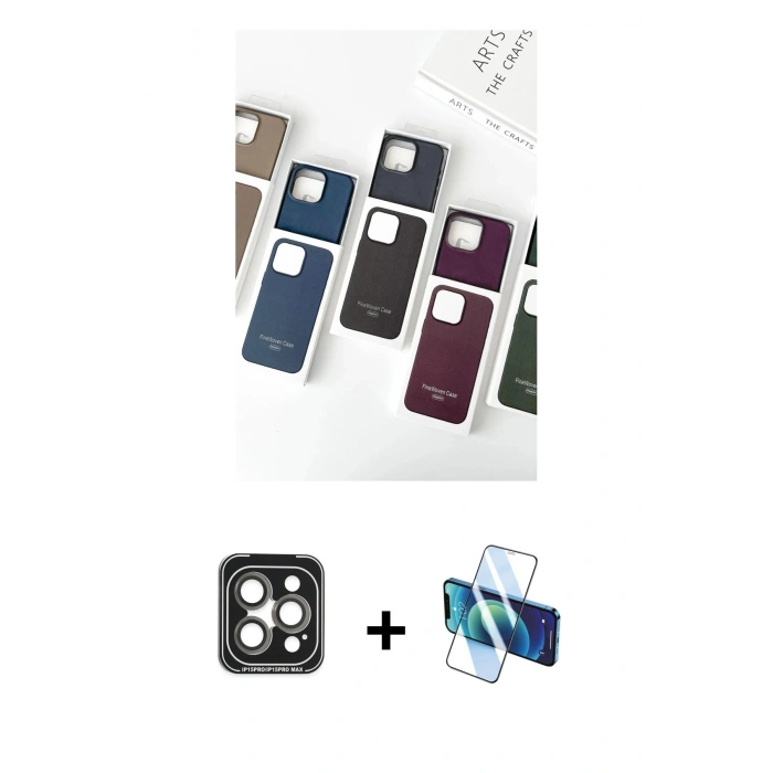 MARSİLYAN™- iPhone 15 Pro Max Kılıf Pusula Modern - Siyah 3D Antistatik Seramik Nano Ekran Koruyucu + PVD Metal Kamera Lens - GI