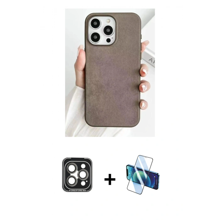 MARSİLYAN™- iPhone 15 Pro Max Kılıf Pusula Modern - Siyah 3D Antistatik Seramik Nano Ekran Koruyucu + PVD Metal Kamera Lens - GI