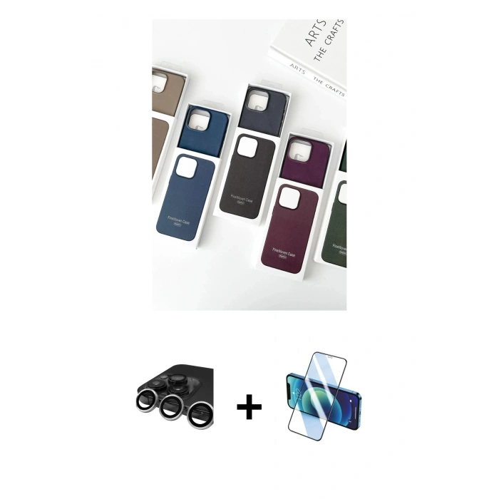 MARSİLYAN™- iPhone 15 Pro Max Kılıf Pusula Modern - Siyah 3D Antistatik Seramik Nano Ekran Koruyucu + Raze Metal Kamera Lens - GS