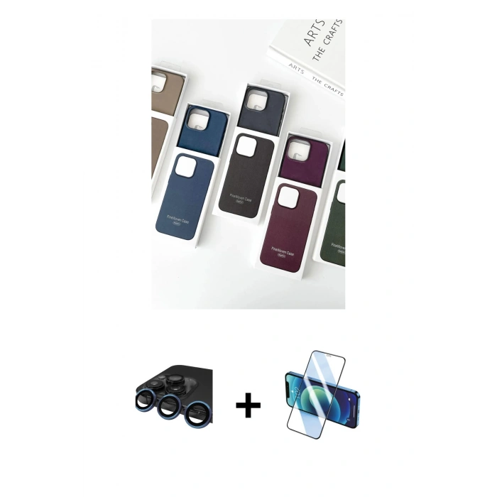 MARSİLYAN™- iPhone 15 Pro Max Kılıf Pusula Modern - Siyah 3D Antistatik Seramik Nano Ekran Koruyucu + Raze Metal Kamera Lens - LT