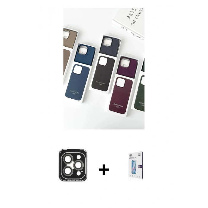MARSİLYAN™- iPhone 15 Pro Max Kılıf Pusula Modern - Siyah Bilvis 0.18mm Plus Cam Ekran Koruyucu + PVD Metal Kamera Lens - GI