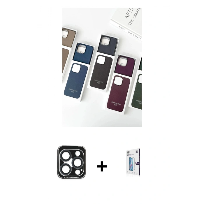 MARSİLYAN™- iPhone 15 Pro Max Kılıf Pusula Modern - Siyah Bilvis 0.18mm Plus Cam Ekran Koruyucu + PVD Metal Kamera Lens - LT