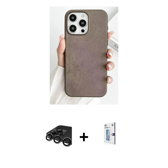 MARSİLYAN™- iPhone 15 Pro Max Kılıf Pusula Modern - Siyah Bilvis 0.18mm Plus Cam Ekran Koruyucu + Raze Metal Kamera Lens - TMGI