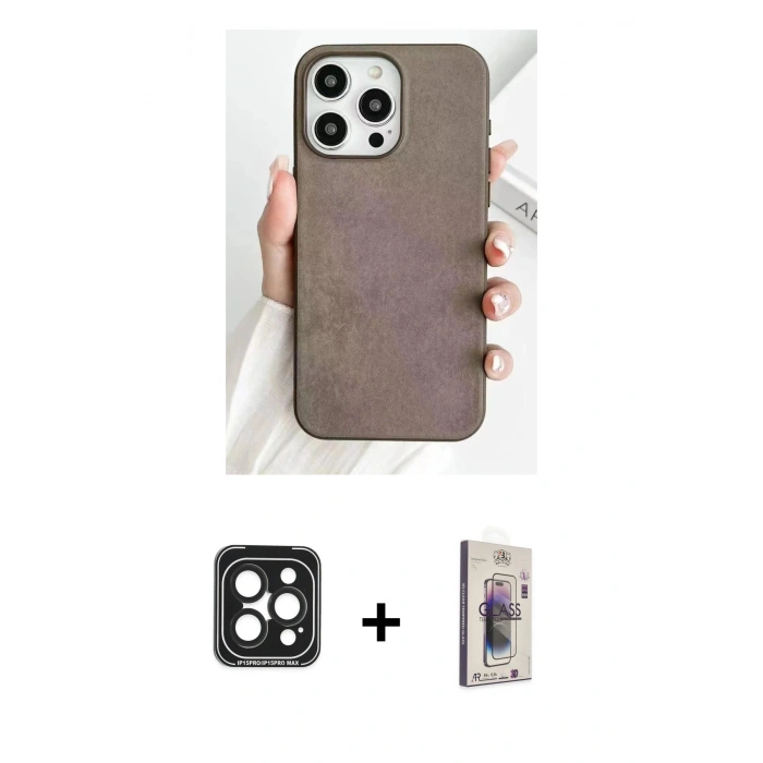 MARSİLYAN™- iPhone 15 Pro Max Kılıf Pusula Modern - Siyah Bilvis 3D Cam Ekran Koruyucu + PVD Metal Kamera Lens - SH