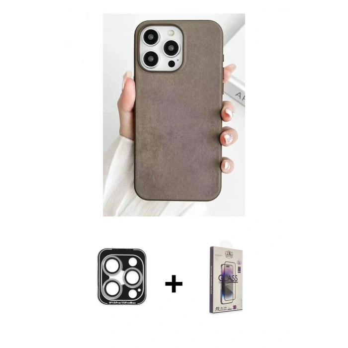 MARSİLYAN™- iPhone 15 Pro Max Kılıf Pusula Modern - Siyah Bilvis 3D Cam Ekran Koruyucu + PVD Metal Kamera Lens - GS