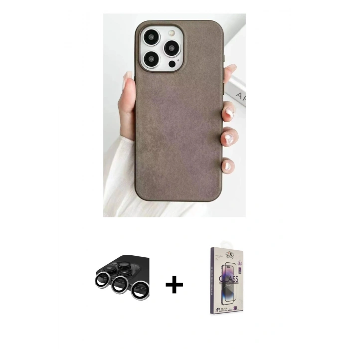 MARSİLYAN™- iPhone 15 Pro Max Kılıf Pusula Modern - Siyah Bilvis 3D Cam Ekran Koruyucu + Raze Metal Kamera Lens - GS
