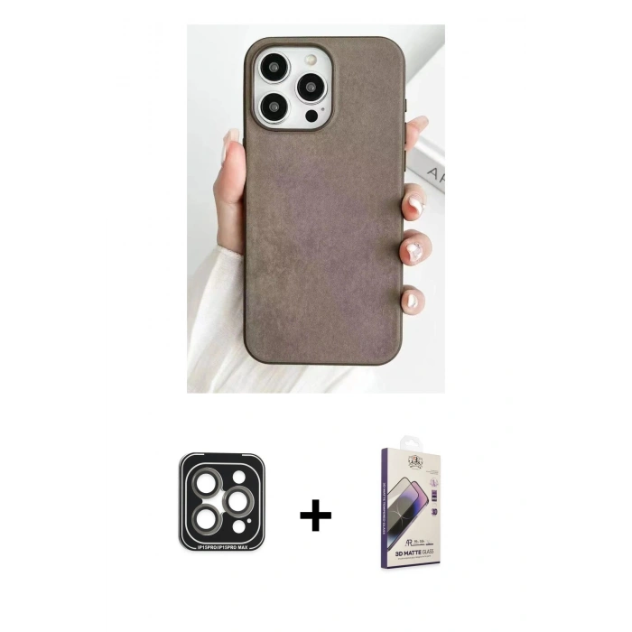 MARSİLYAN™- iPhone 15 Pro Max Kılıf Pusula Modern - Siyah Bilvis 3D Mat Cam Ekran Koruyucu + PVD Metal Kamera Lens - GI