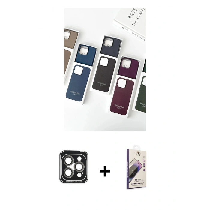 MARSİLYAN™- iPhone 15 Pro Max Kılıf Pusula Modern - Siyah Bilvis 3D Mat Cam Ekran Koruyucu + PVD Metal Kamera Lens - GI