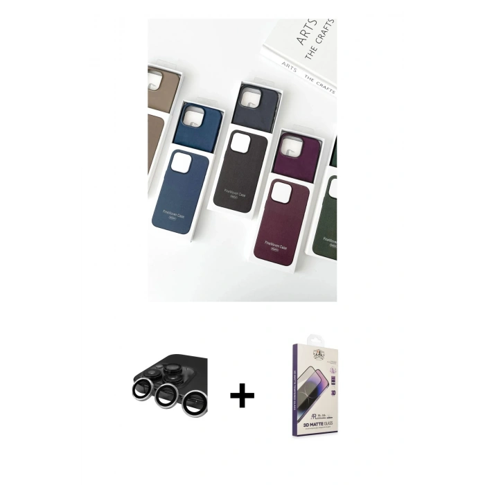 MARSİLYAN™- iPhone 15 Pro Max Kılıf Pusula Modern - Siyah Bilvis 3D Mat Cam Ekran Koruyucu + Raze Metal Kamera Lens - GS