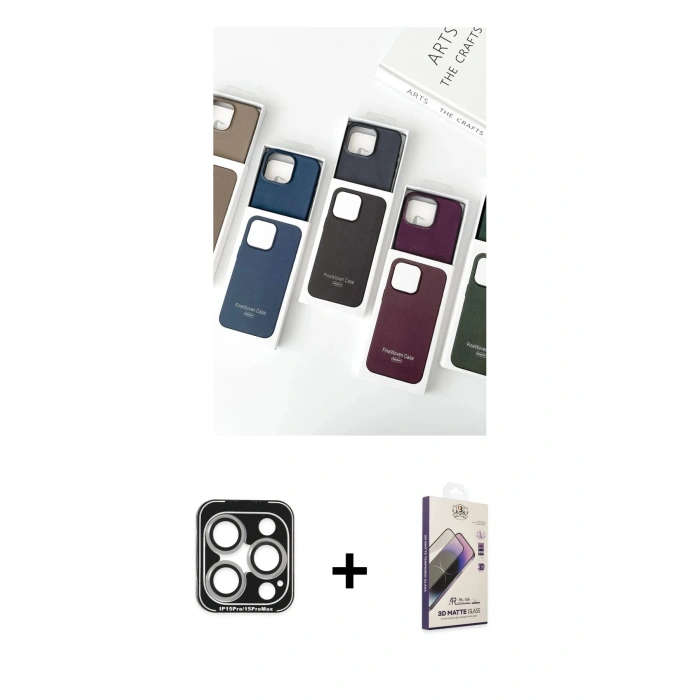MARSİLYAN™- iPhone 15 Pro Max Kılıf Pusula Modern - Siyah Bilvis 3D Mat Cam Ekran Koruyucu + PVD Metal Kamera Lens - GS