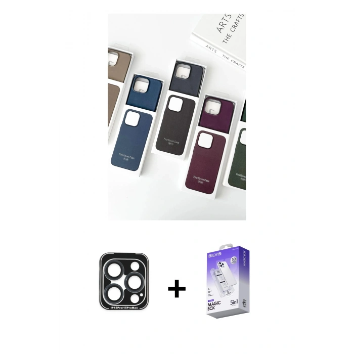 MARSİLYAN™- iPhone 15 Pro Max Kılıf Pusula Modern - Siyah Bilvis 5in1 3D Magic Cam Ekran Koruyucu + PVD Metal Kamera Lens - LT