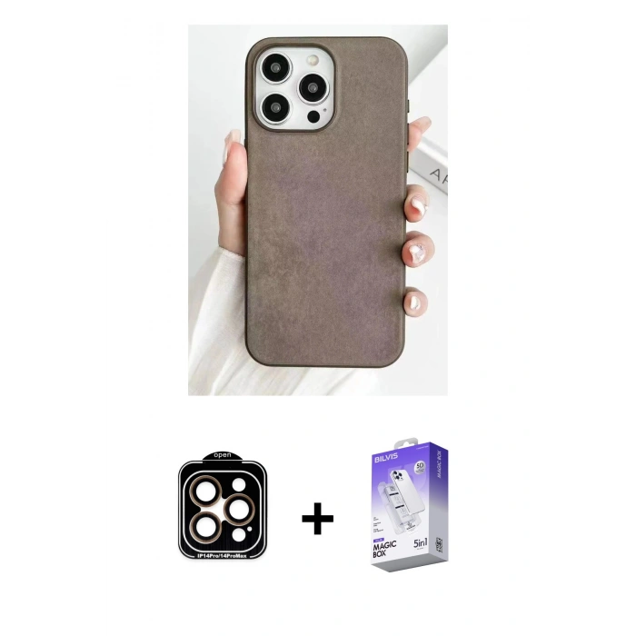 MARSİLYAN™- iPhone 15 Pro Max Kılıf Pusula Modern - Siyah Bilvis 5in1 3D Magic Cam Ekran Koruyucu + PVD Metal Kamera Lens - TU