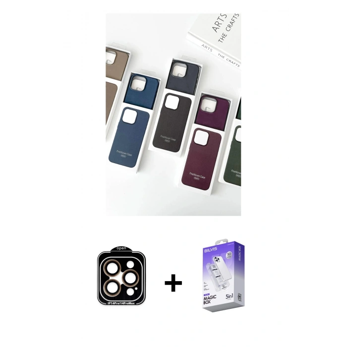 MARSİLYAN™- iPhone 15 Pro Max Kılıf Pusula Modern - Siyah Bilvis 5in1 3D Magic Cam Ekran Koruyucu + PVD Metal Kamera Lens - TU