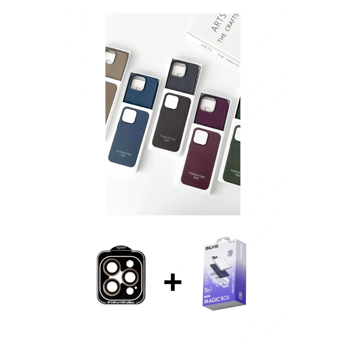 MARSİLYAN™- iPhone 15 Pro Max Kılıf Pusula Modern - Siyah Bilvis 5in1 5D Magic Hayalet Cam Ekran Koruyucu + PVD Metal Kamera Lens - TU