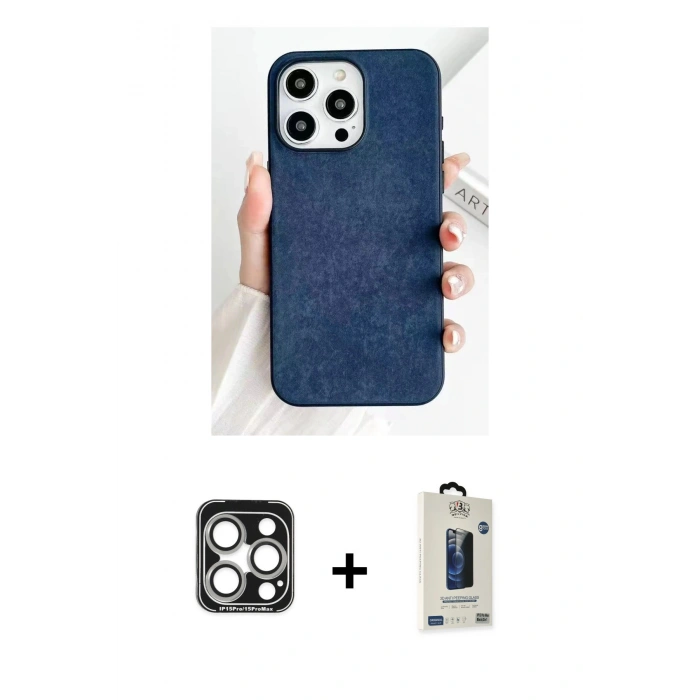 MARSİLYAN™- iPhone 15 Pro Max Kılıf Pusula Modern - Siyah Bilvis Hayalet Cam Ekran Koruyucu + PVD Metal Kamera Lens - GS