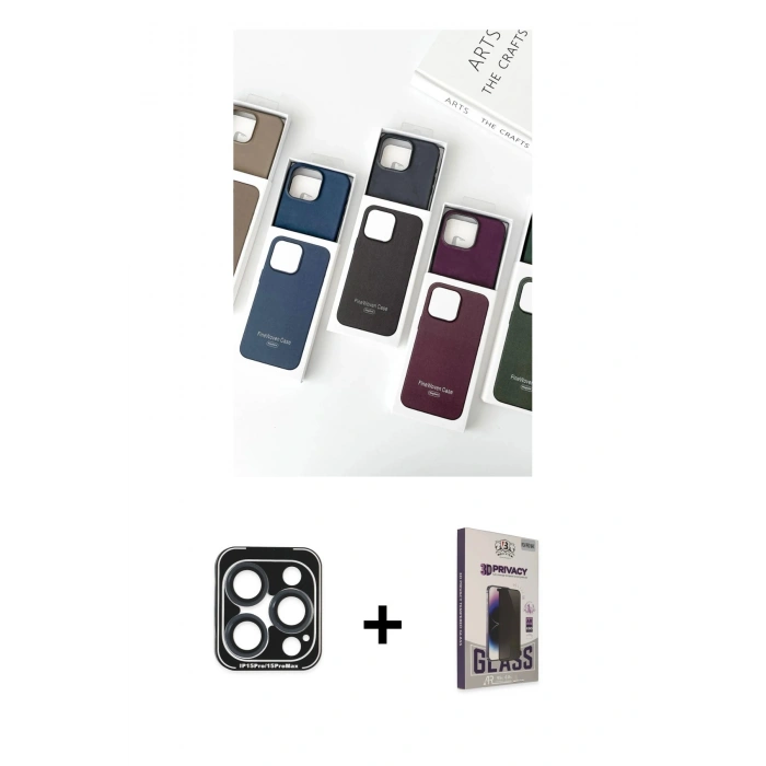 MARSİLYAN™- iPhone 15 Pro Max Kılıf Pusula Modern - Siyah Bilvis Hayalet Cam Ekran Koruyucu + PVD Metal Kamera Lens - LT